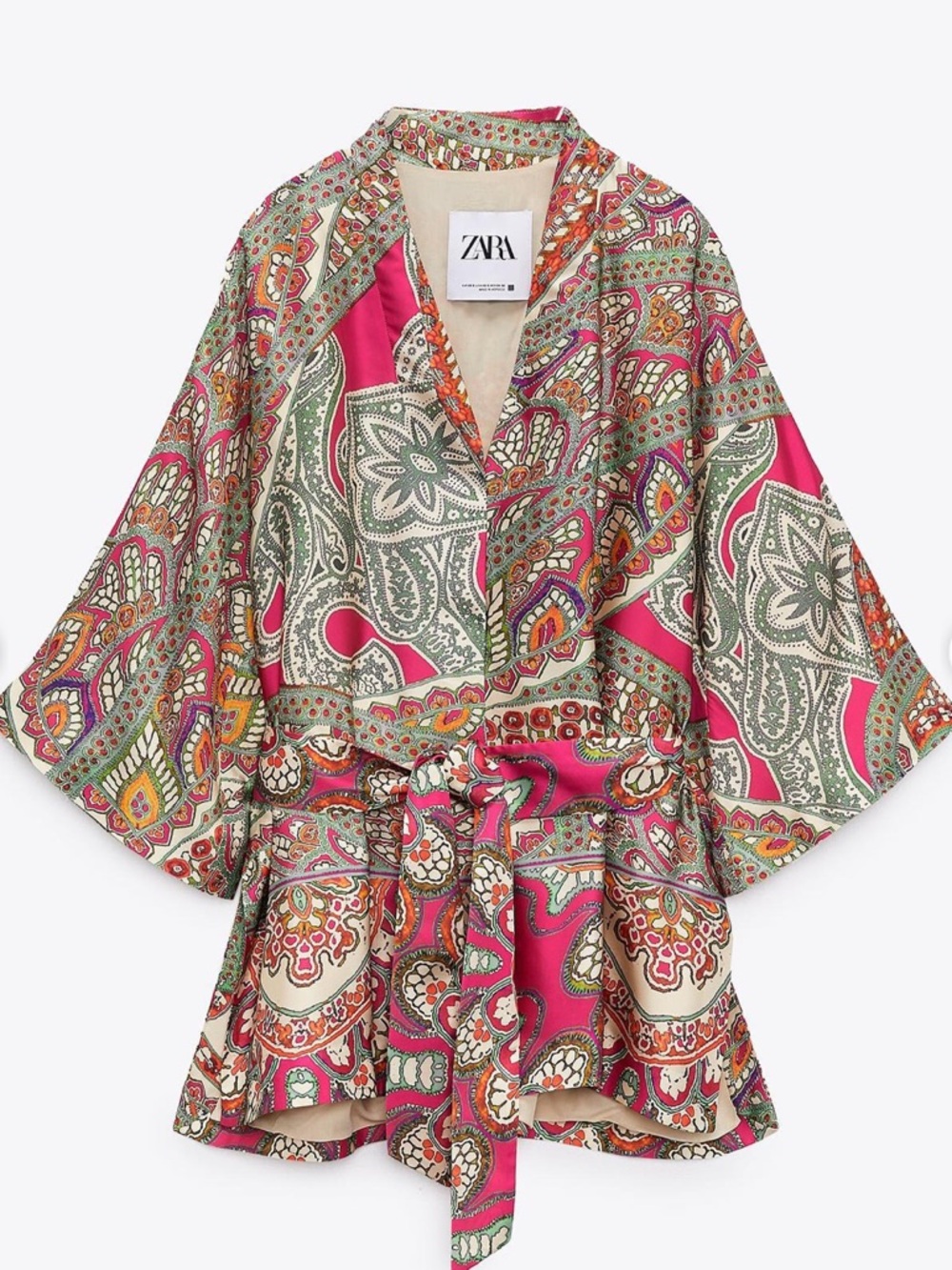Zara Paisley Silky Kimono Jacket in Beige, Red & Purple - like new